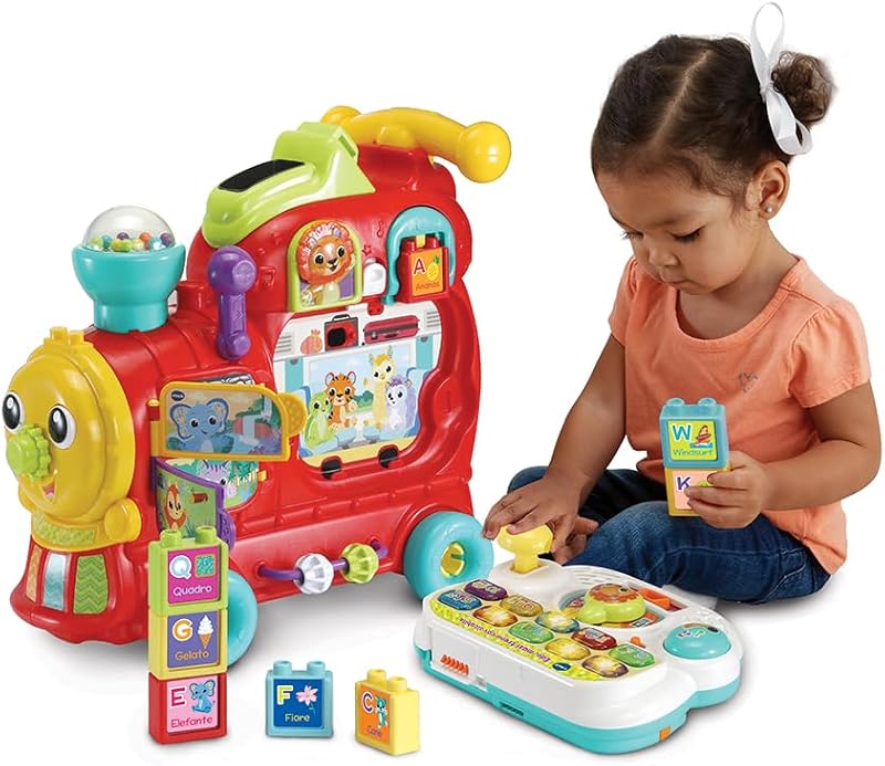 VTech Edo Maxi elektromos vonat kisgyermekeknek - 7 az 1-ben fejlesztő játék, 270+ hang és dallam, piros, 1-3 éveseknek, elemekkel