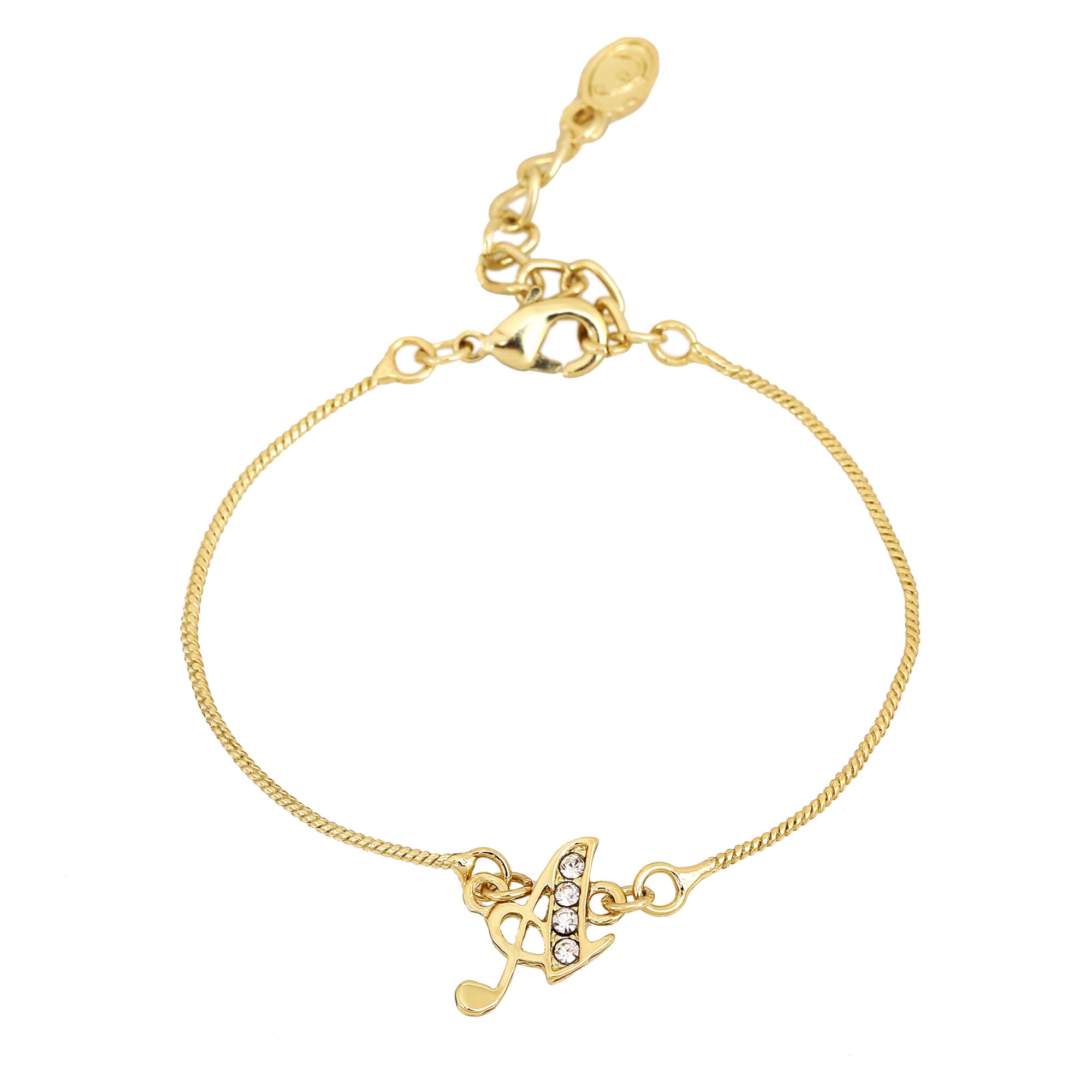 Jewellery Bracelet For Women Gold Plated Initial 'A' Letter Charm Bracelet with White Crystals for Men & Women-102118-YBWE BR