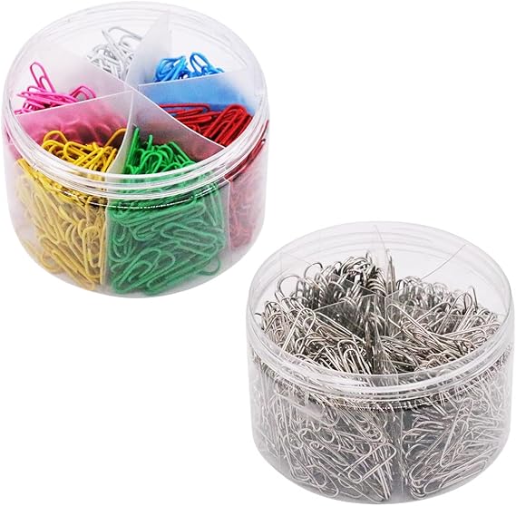 huahuo 1300 Pcs Paper Clips, 2 Boxes Metal Paperclips, Assorted Size Paper Clips for School