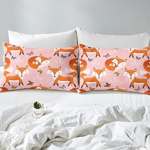 Miniatura 4 de Erosebridal Juego de sábanas bajeras de dibujos animados de zorro para niños, tamaño matrimonial, sábanas de mariposa multicolor para niños y niñas,