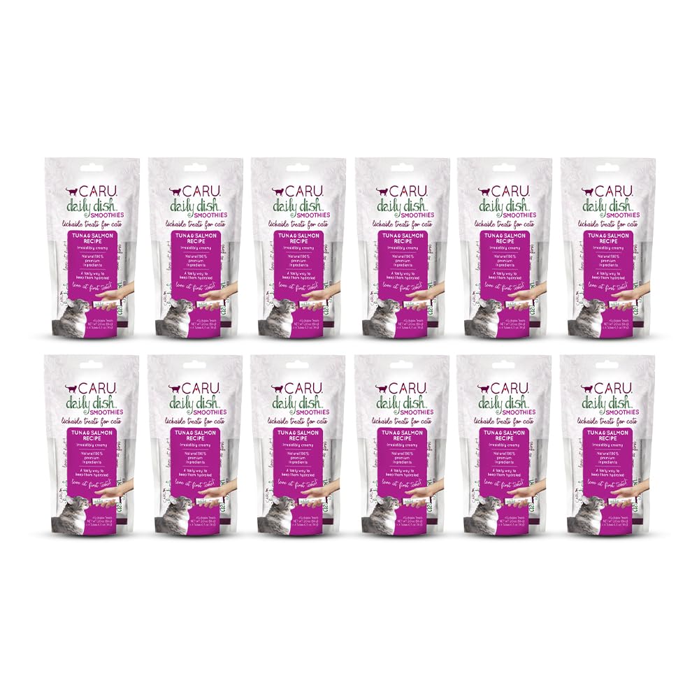 Caru - Daily Dish Smoothies - Lickable Tuna & Salmon Cat Treat - 4 Pouches per Pack - Pack of 12