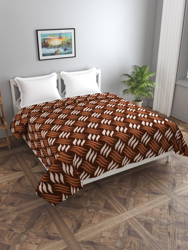 MORADO Single Bed Woolen Fabric Geometric Quilt Cover/Duvet Cover/Rajai Cover/Blanket Cover for Winters (60x90 Inches,Coffee)-image-12