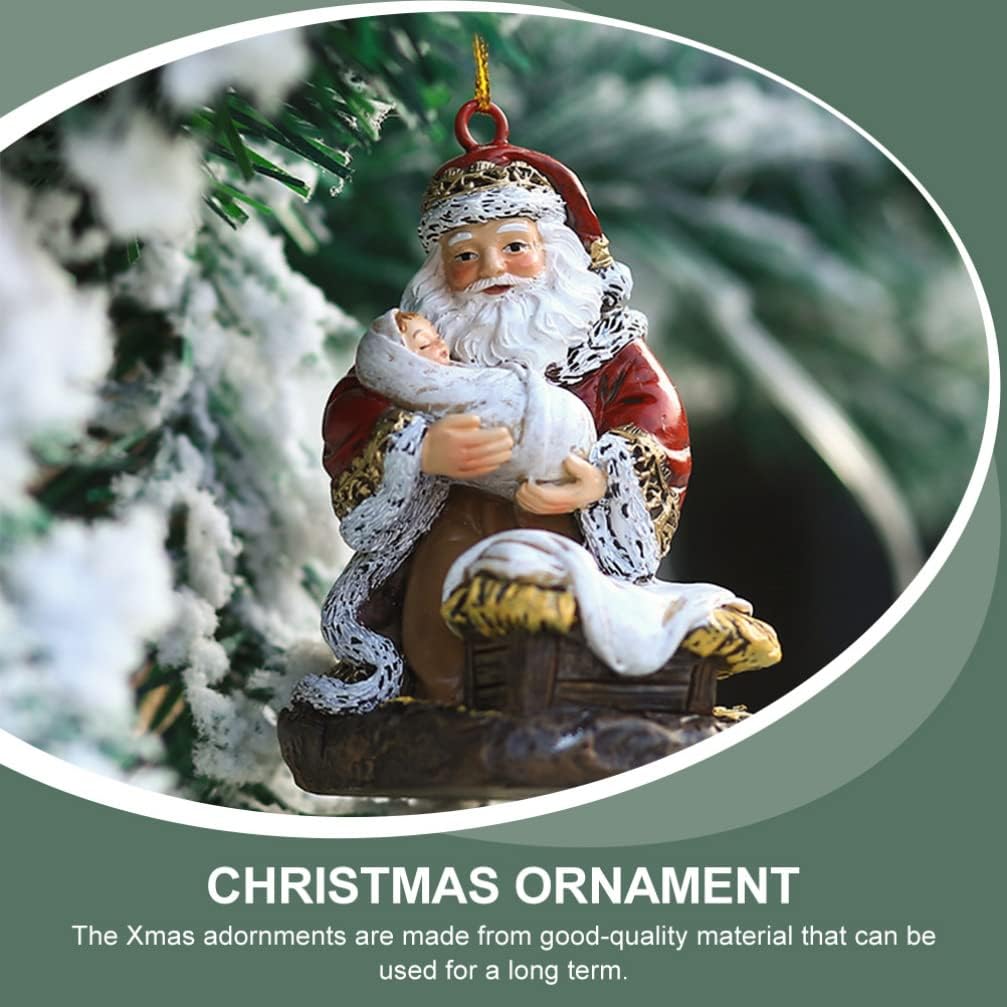 VALICLUD Sitting Santa with Baby Jesus and Lamb Figure Kneeling Santa Collection Resin Christmas Hanging Decoration Statue Xmas Fireplace Ornaments