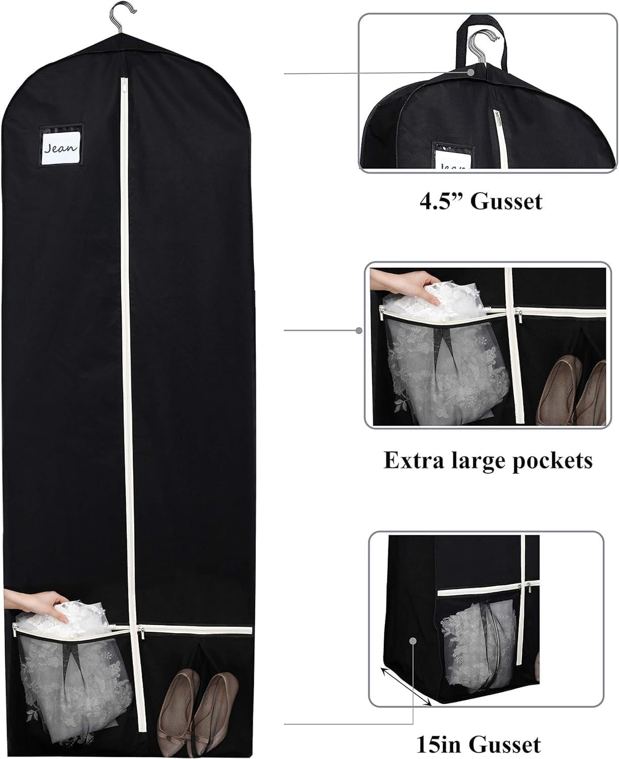 Funda De Ropa, Plegable Fundas De Ropa Larga Antipolvo, Funda Vestido Novia, Tbolsas para Guardar Ropa para Vestidos De Novia, Vestidos De Noche, Abrigos Largos,Traje, Vestido