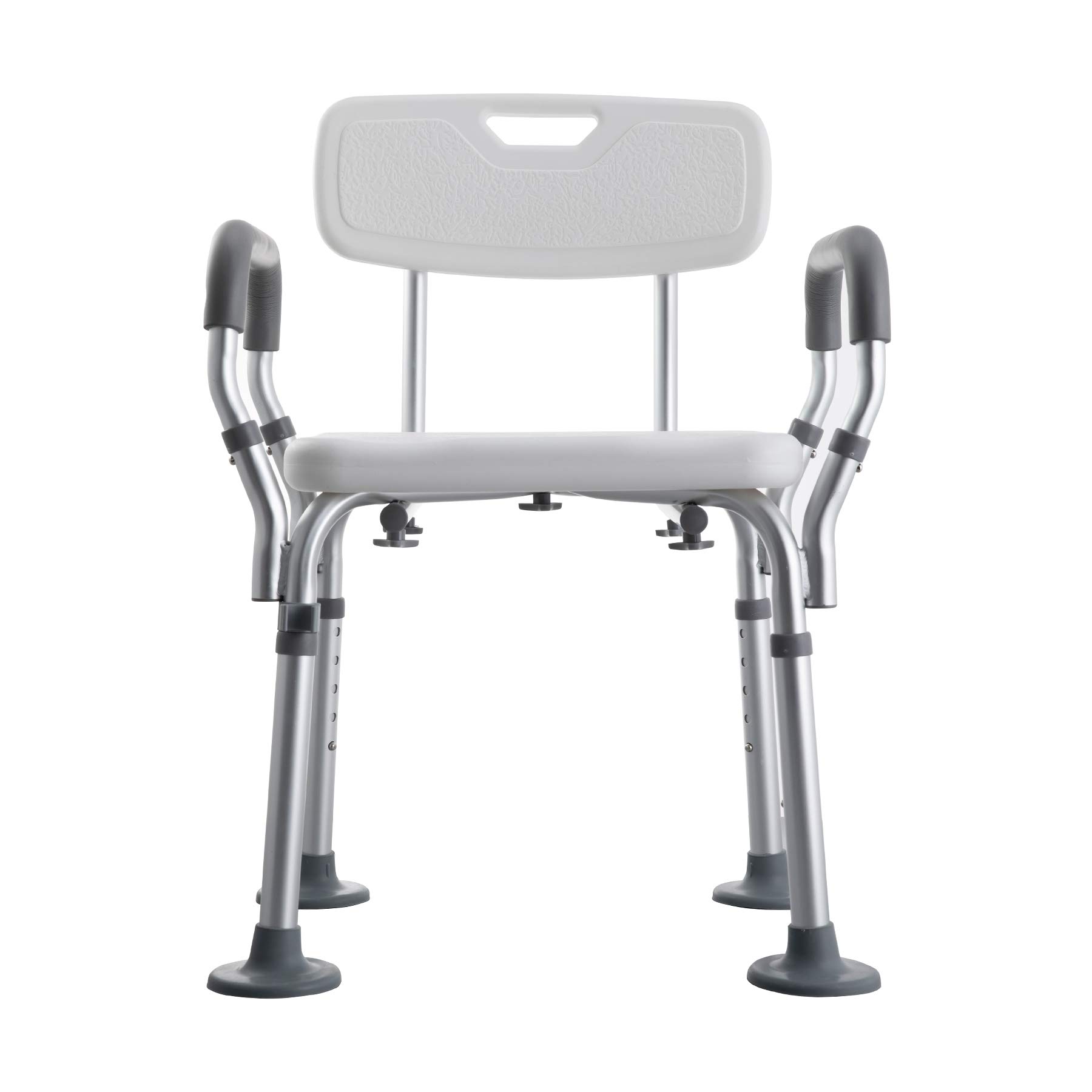 CO-Z Sgabello per Doccia Portatile Sedile da Bagno in Alluminio con Schienale e Braccioli Panca da Doccia Regolabile da 5 Altezza Sedia con Telaio Largo Piedini in Gomma Antiscivolo