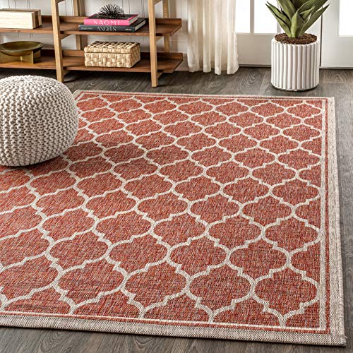 Image of JONATHAN Y Moroccan Trellis Indoor Outdoor Area Rug 8X10 Red /Beige, Trebol Textured Weave for Backyard, Patio, Porch, Easy-Cleaning, High Traffic, Pet-Friendly, Non-Shedding (SMB109C-8)