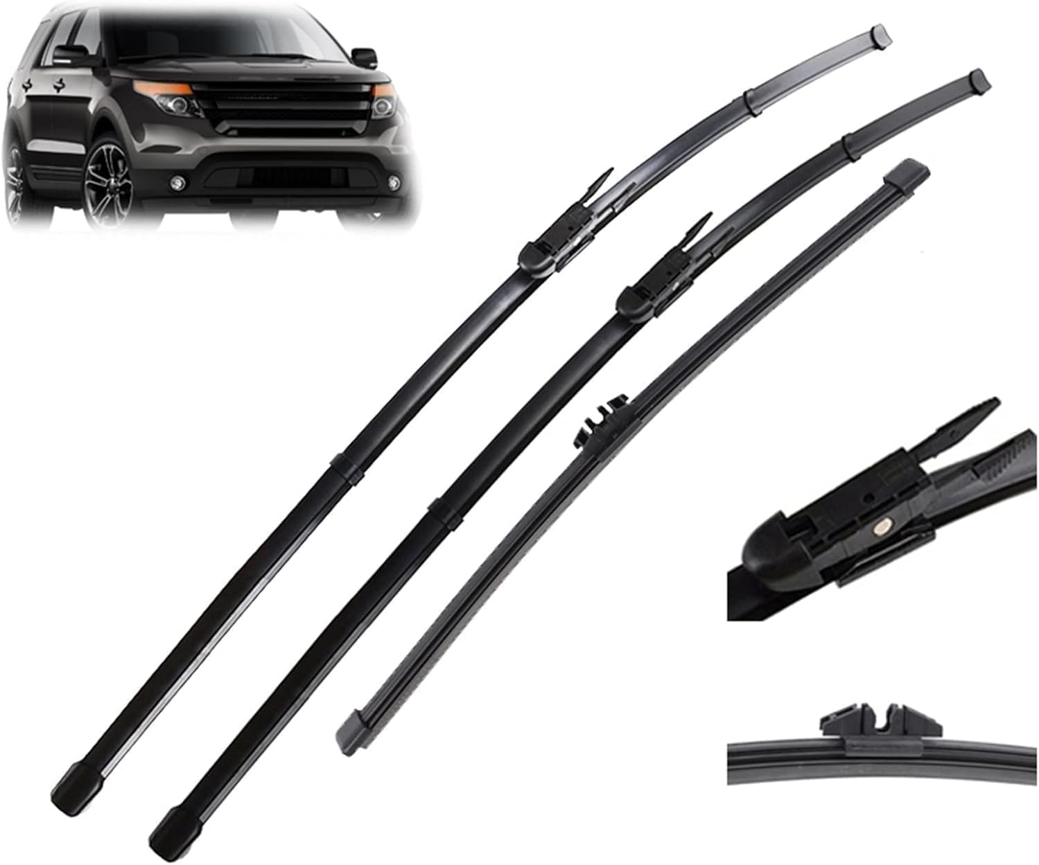 RESKIU Car Front Windshield Wiper Blade Set Replacement for Ford Explorer MK5 2011–2019, All Season Windscreen Wipers Quiet Easy Installation