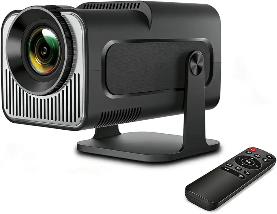 Projetor Portátil Android 11 TV HY320 Mini, Wi-Fi 6 e Bluetooth 5.0, Suporte 4K H.265, 720P Nativa, 200 LM, Correção Automática, AirPlay/Miracast, Projeção 180°, Alto-Falante e Controle Remoto