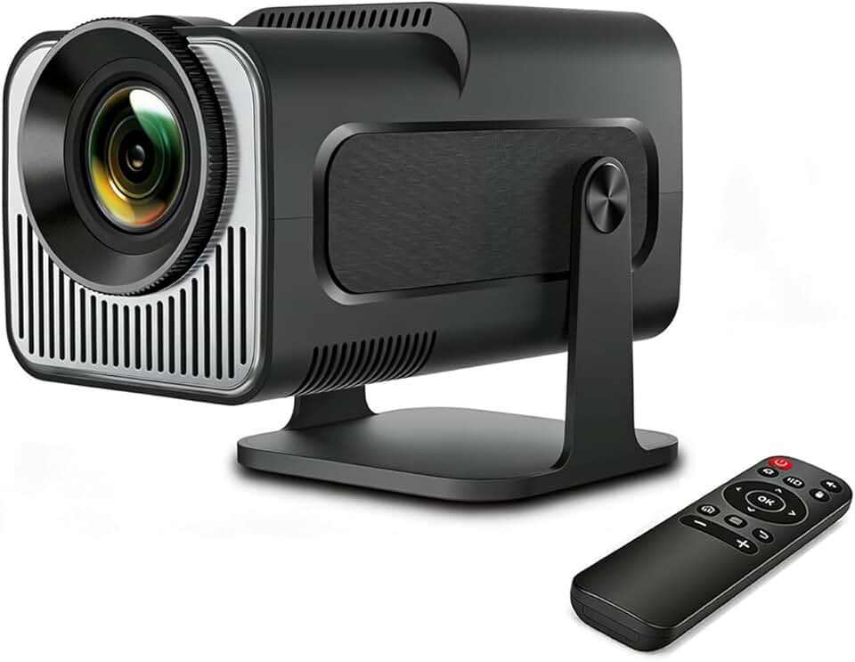 Projetor Portátil Android 11 TV HY320 Mini, Wi-Fi 6 e Bluetooth 5.0, Suporte 4K H.265, 720P Nativa, 200 LM, Correção Automática, AirPlay/Miracast, Projeção 180°, Alto-Falante e Controle Remoto