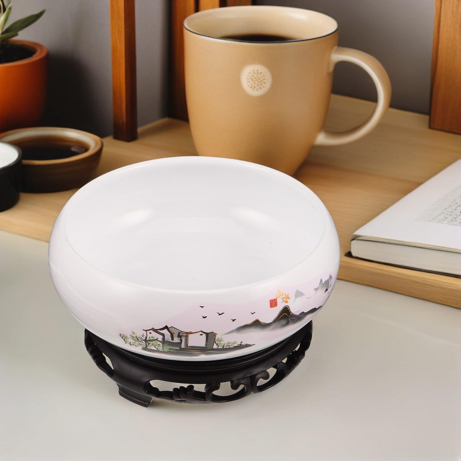 Ceramiczna Doniczka Hydroponiczna Do Roślin Wodnych Biała Porcelanowa Lotosu z Podstawą Stabilna Doniczka Do Domu i Biura
