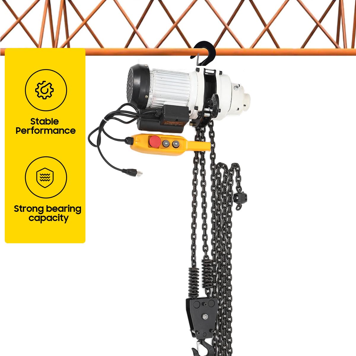 Electric Chain Hoist 2200lbs/1Ton Manganese Steel Chain 110V 1300W Overhead Power Crane Hoist with 360° Rotating Hook 10ft Lifting Height 10 ft Wired Remote Control for Garage Warehouse Factories
