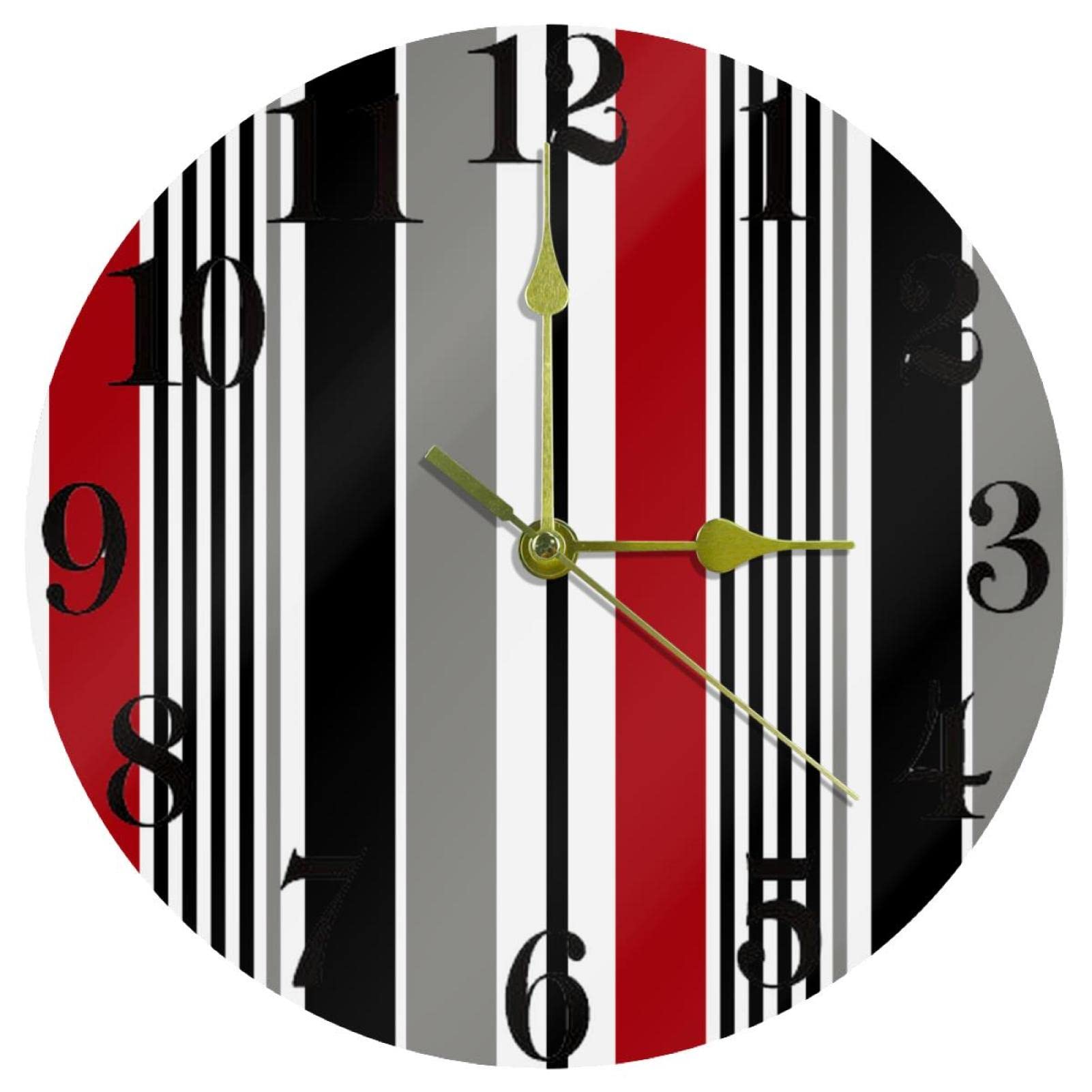 Horloge murale à rayures pour la cuisine et la maison, modèle rond discret