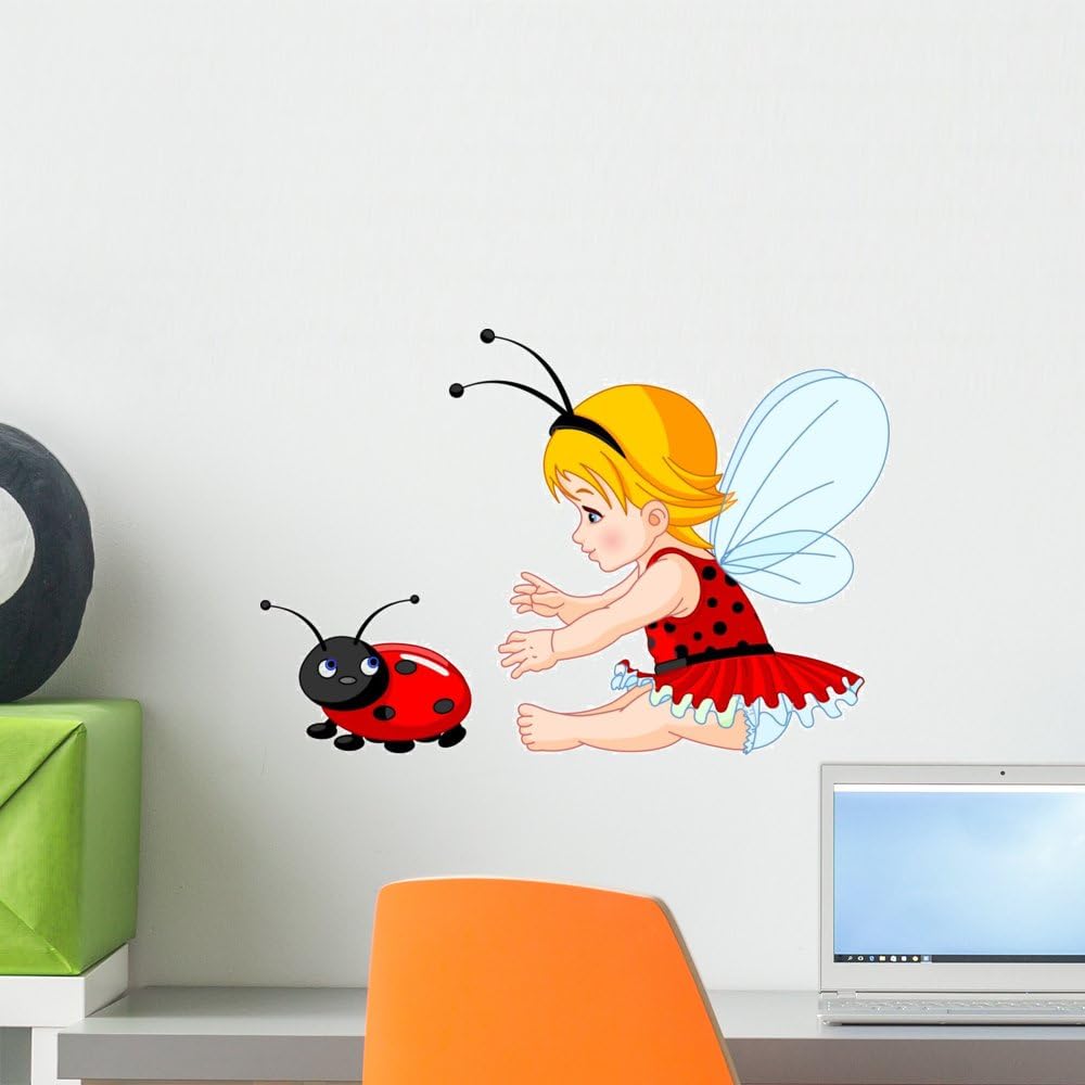 Wallmonkeys Adorable Baby Fairy Ladybug Wall Decal Peel and Stick Decals for Girls (18 in W x 12 in H) WM443720