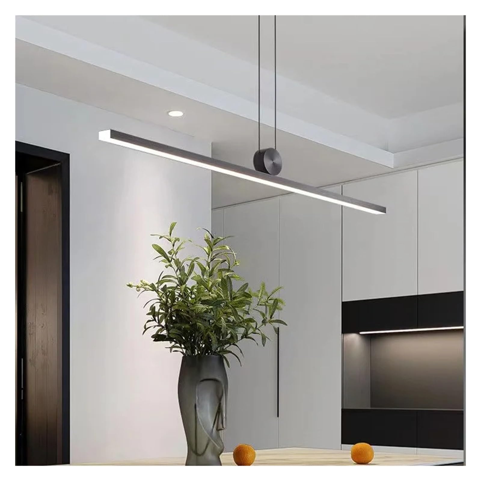ASerZenith Chandelier, Modern Long Strip Led Pendant Lamp Compatible With Dining Table Minimalist Indoor Lighting Bar Island Restaurant Black Colorlamp Home Decor,Coolwhitenoremote-L150Cm Bla