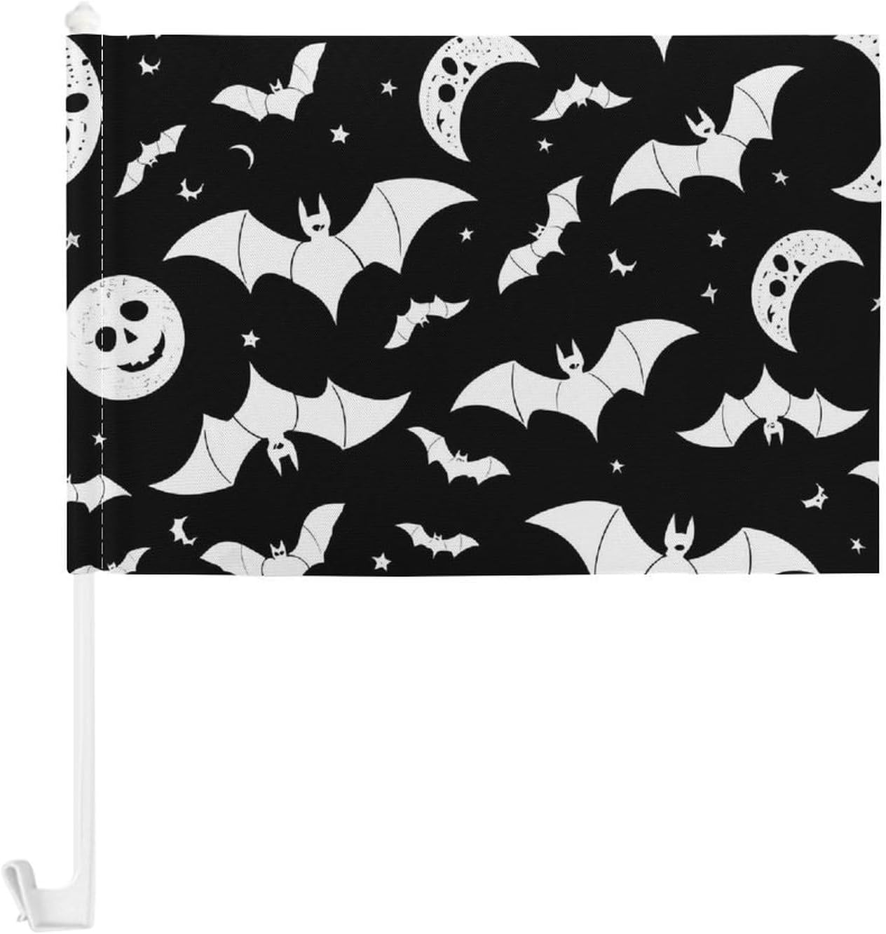 Halloween Goth B.a.t.es And Moon Car Flag Polyester Clip Flags Mini Handheld Banners for Auto Outside Travel Decor