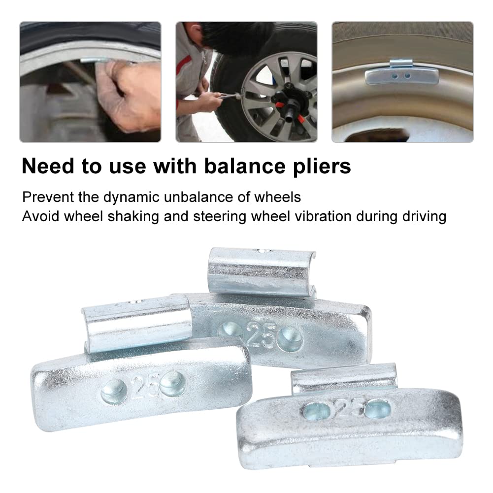 100 Uds. Bloques de Equilibrio de Ruedas con Clamp/Holder de 25g Surtido de Equilibrio de Peso de Neumáticos Estilo P con Alicates de de Ruedas Aleación de Aluminio (Sin Abrazadera de