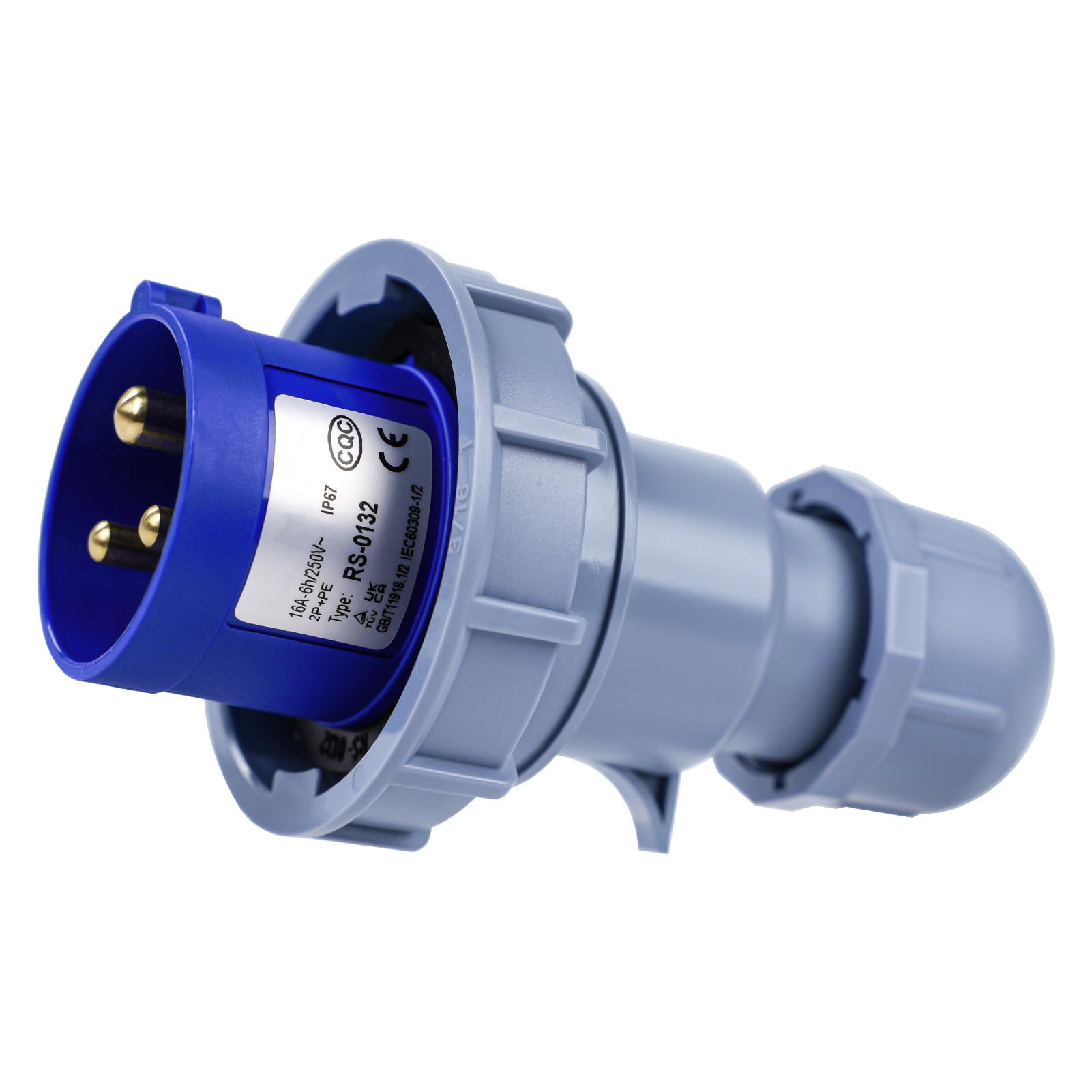 250V 16A 2P+E Industrial Adapter, 3pin CEE Plug/Socket Adapter IP67 Waterproof Flame-Retardant Electrical Engineering Socket Coupling Connector (Plug)