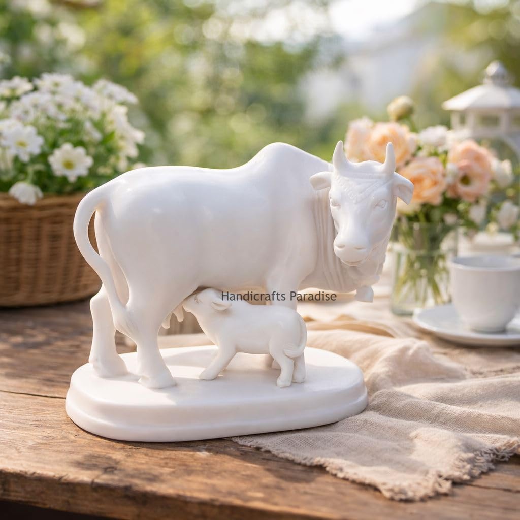 Handcrafted Marble Cow Statue - Auspicious Home Décor -1 Handcrafted Marble Cow Statue - Auspicious Home Décor -1