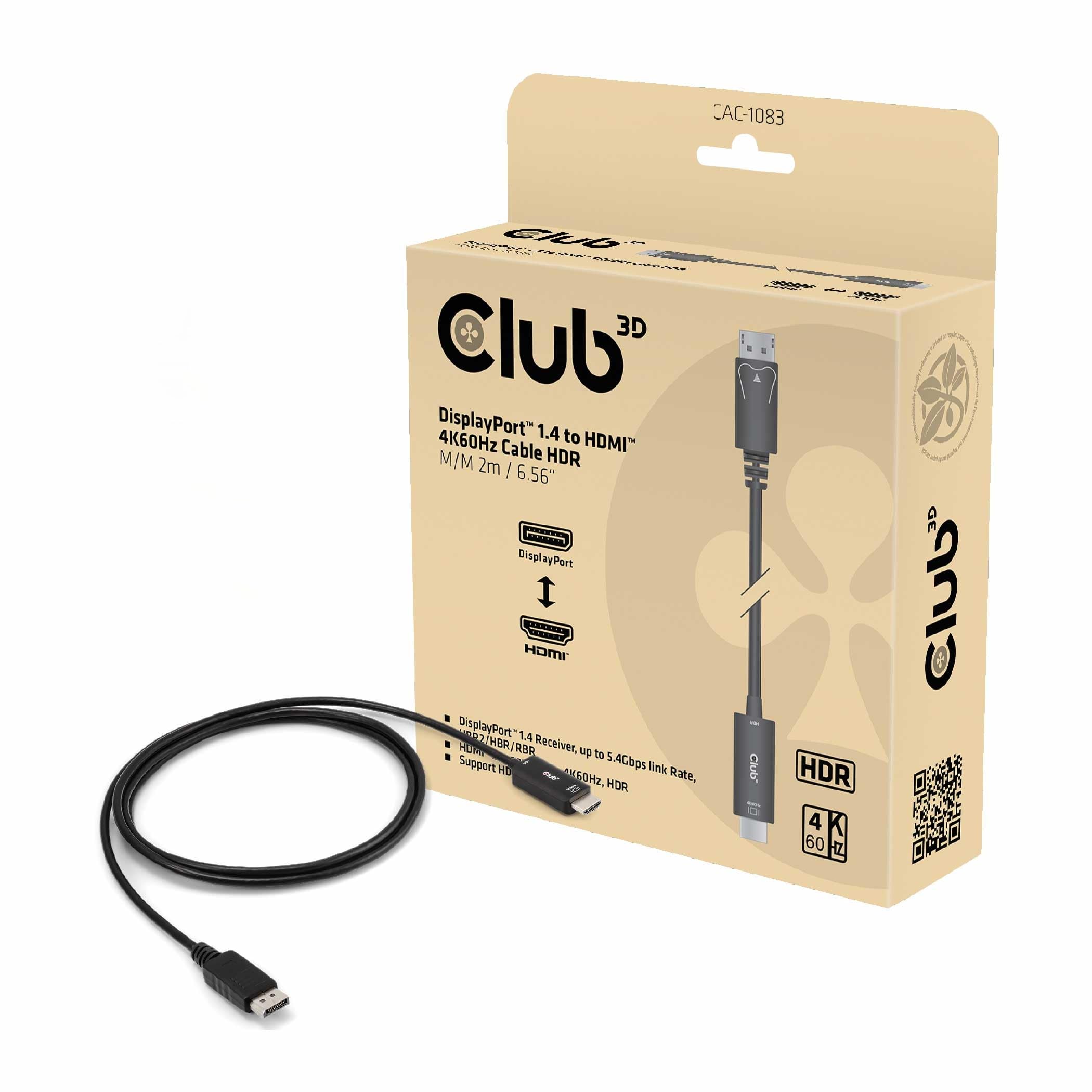 Club3D kabel DisplayPort 1.4 > HDMI HDR 4K60Hz aktywny 2 m