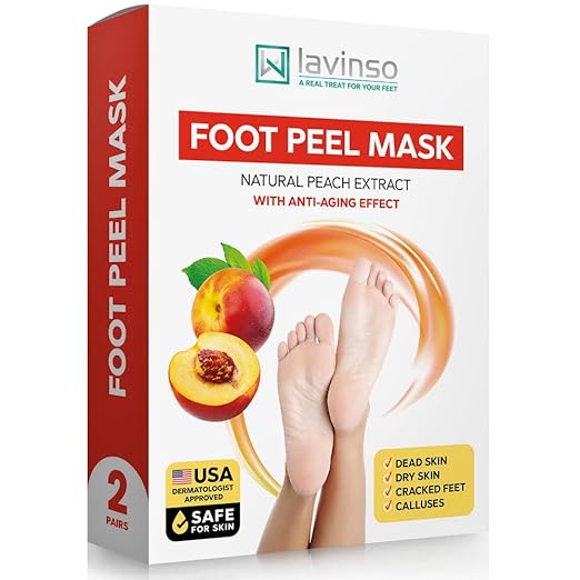 Lavinso Peach Foot Peel Mask for Dry Cracked Feet - 2 Pack - Dead Skin Remover Foot Mask for Cracked Feet and Callus - Exfoliating Feet Peeling Mask for Soft Baby Feet