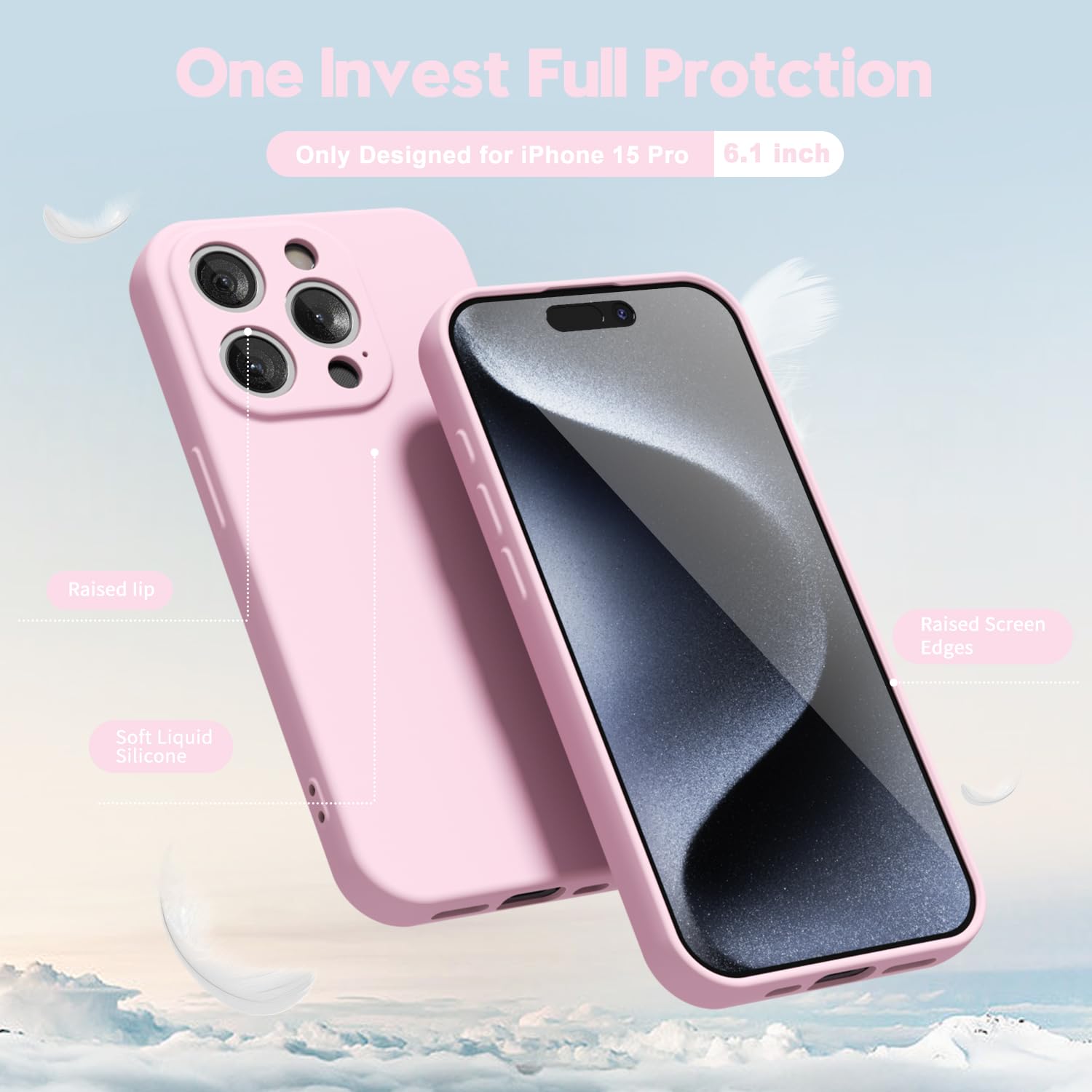 oakxco for iPhone 16 Pro Max Case Liquid Silicone, Soft Rubber Gel Elegant Aesthetic Basic Simple Cover, Cute Thin Slim TPU Matte Solid Color Plain Smooth Case for Women Girl, Light Pink — view 1637