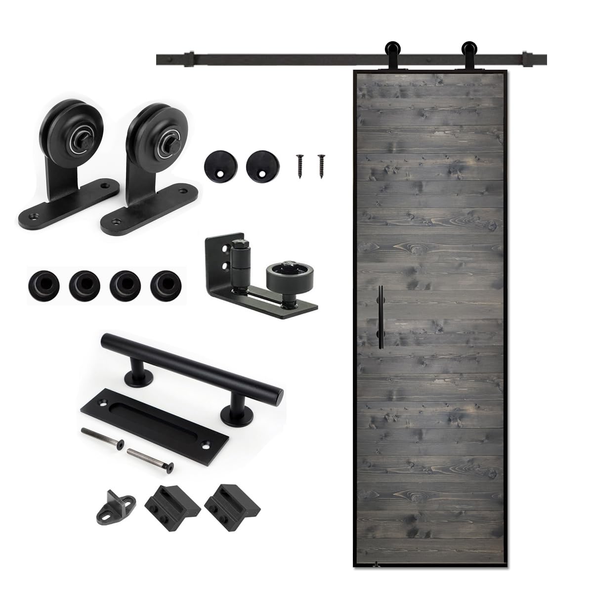 S&Z tophand® 24 in. x 84 Deep Gray Barn Door with 5FT Sliding Hardware Kit, 20 - 42in Stainless Steel Frame Style Door/Sliding Door/Simple Assembly is Required