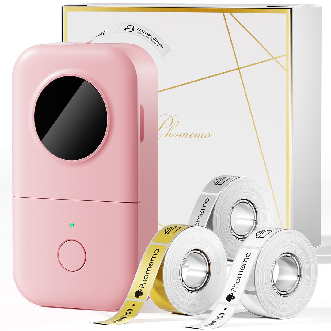 Label Maker Machine with 3 Tapes - White/Clear/Gold Labels, Phomemo D30 Portable Handheld Bluetooth Mini Label Printer, Multiple Templates Fonts Icon,