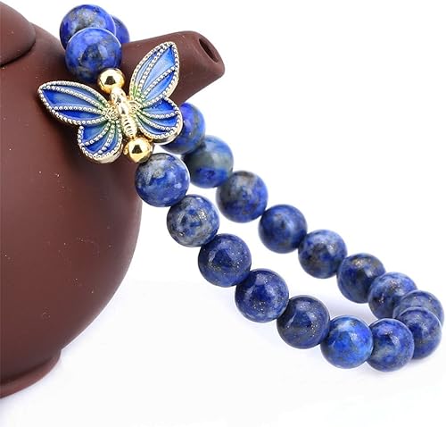 Miniatura 3 de Gem Stone King Pulsera de mariposa esmaltada Cloisonne de plata de ley de lapislázuli de 0315in Metal Lapislázuli simulado