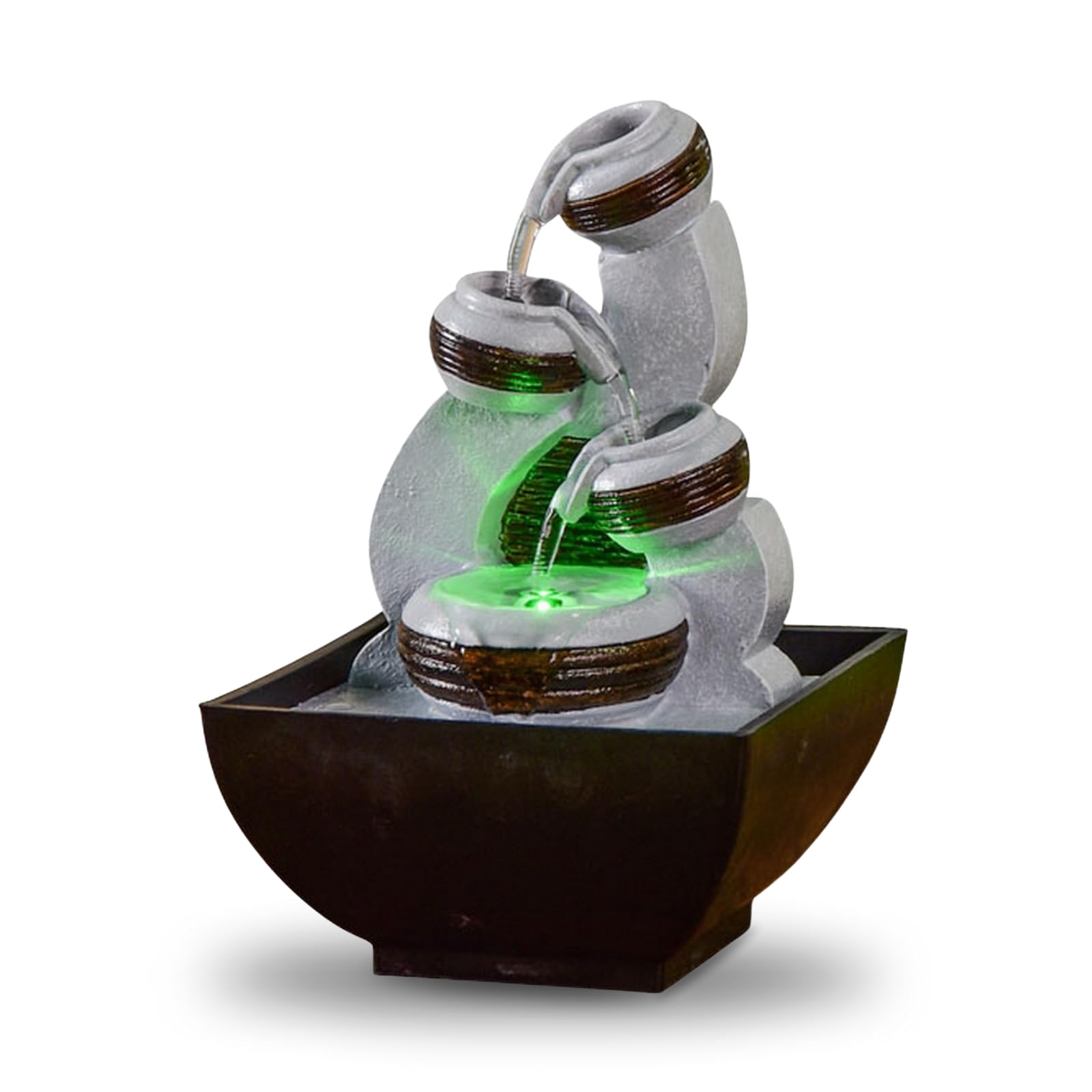 Fontaine Kara - Fontanna do wnętrz Wodospad Słoik - Dekoracja wnętrz Zen Relax - Pomysł na prezent - Fontanna stołowa LED - Obwód zamknięty - Czarny i szary - Wysokość 18 cm - Zen'Light