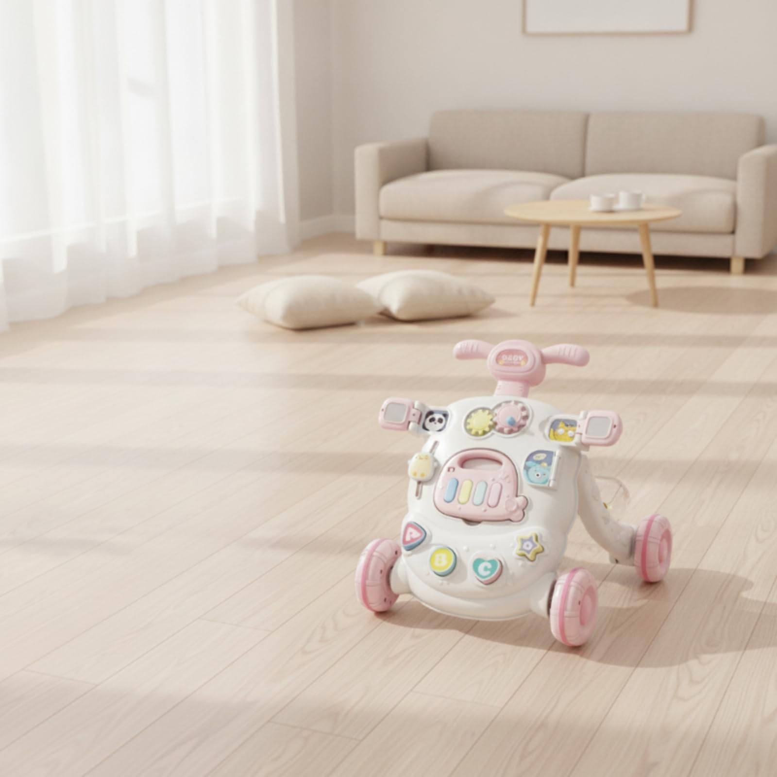 Soporte para Caminar Actividades Multifuncional Correpasillos con Ruedas Antivuelco Juguete para Casa, Pink Upgraded