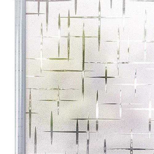 Privacy Window Film White Cross, Self Adhesive Frosted Window Film Removable Static Cling Decorative Glass Window Sticker No Glue UV Blocking Window Cling Blind for Office Kitchen 17.5x78.7inches