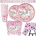 Kompanion Set Servizio da 82 Pezzi a Tema Unicorno Rosa Include Banner Piatti Bicchieri Tovaglioli e Tovaglie Servizio per 20