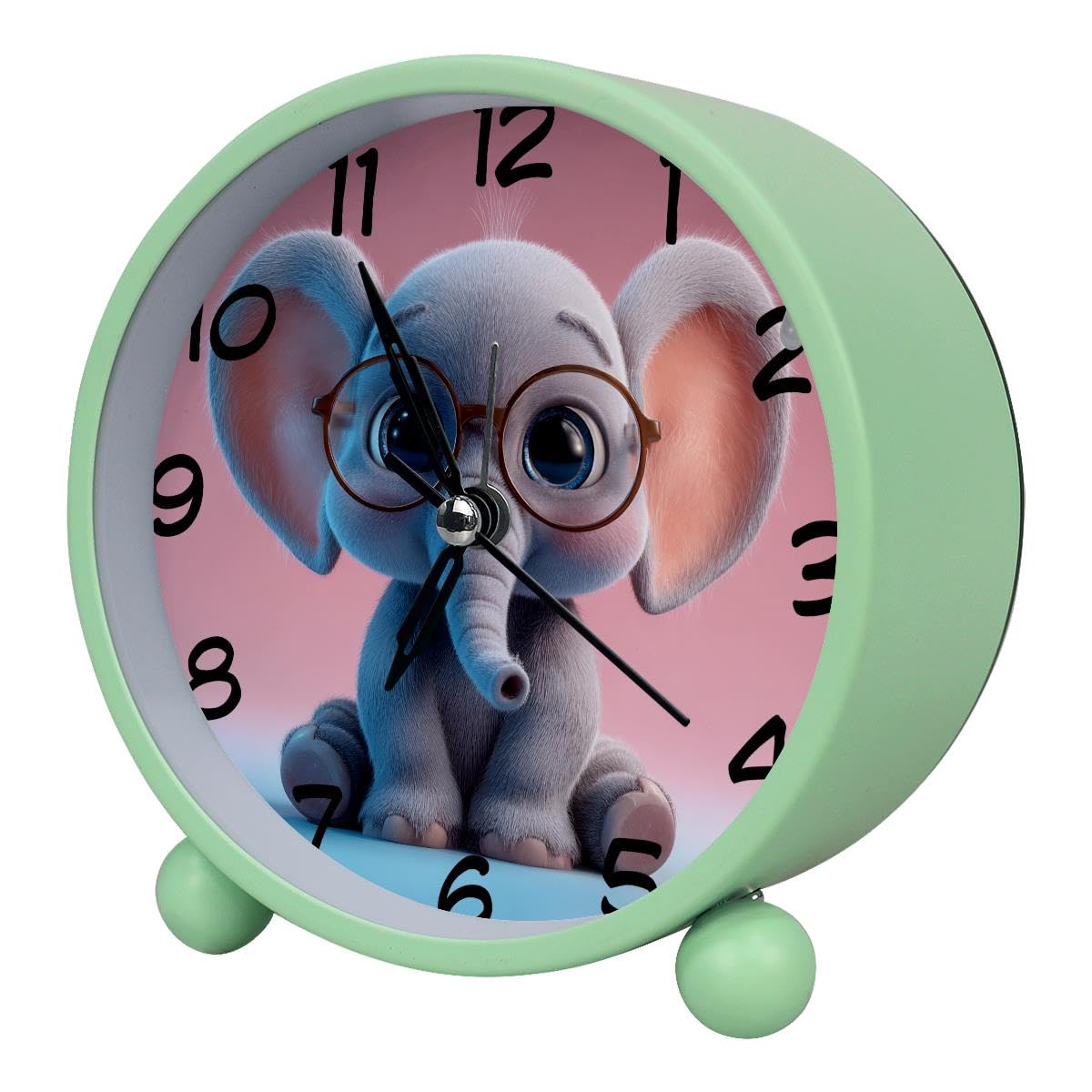 Luoweisi Analog Alarm Clock Cartoon Elephant, Silent Non-Ticking with Night Light, Battery Operated, Round Desk Alarm Clock for Office, Bedroom, Elderly, Adults, Children, Student Gifts
