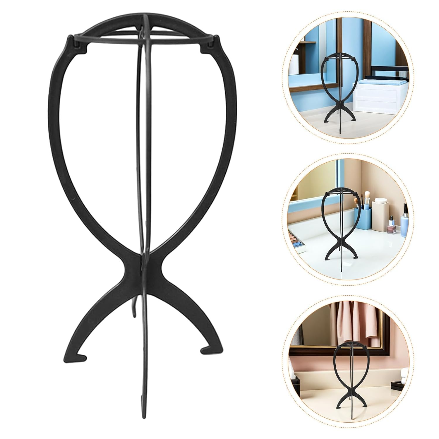 10pcs Non-slip Wig Display Stand Black Plastic Hairpiece Ventilation Holder Portable Wig Rack for Retail Stores Stylists Hair Extension Storage