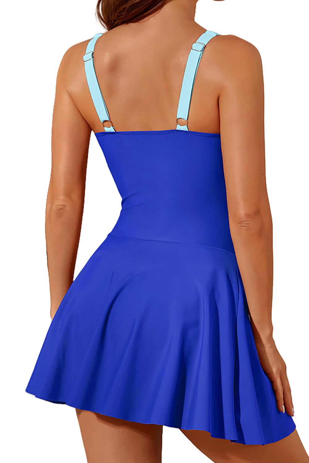Viloree Costumi da Bagno Donna Un Pezzo Imbottito Ruched Sport Skirted Swimwear Regolabile Vintage Costume Intero Donna Blu (130) M