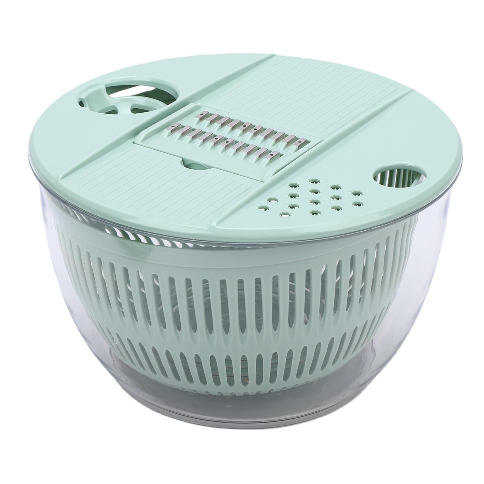 Aramox Ensalada, Secador de Verduras de Acero Inoxidable ABS PP de 5,3 Cuartos de Galón con 5 Cuchillas, Tazón para Triturar en Seco, Secador Manual para Preparación de Ensaladas, Uso en la Cocina