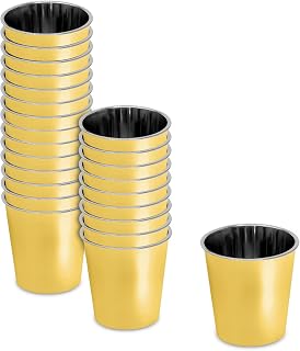Zappy 124 Gold Plastic Shot Glasses - 1 oz Disposable Metallic Cups for Tasting Wine, Whiskey, Liquor Samples - Ideal for Weddings and Parties