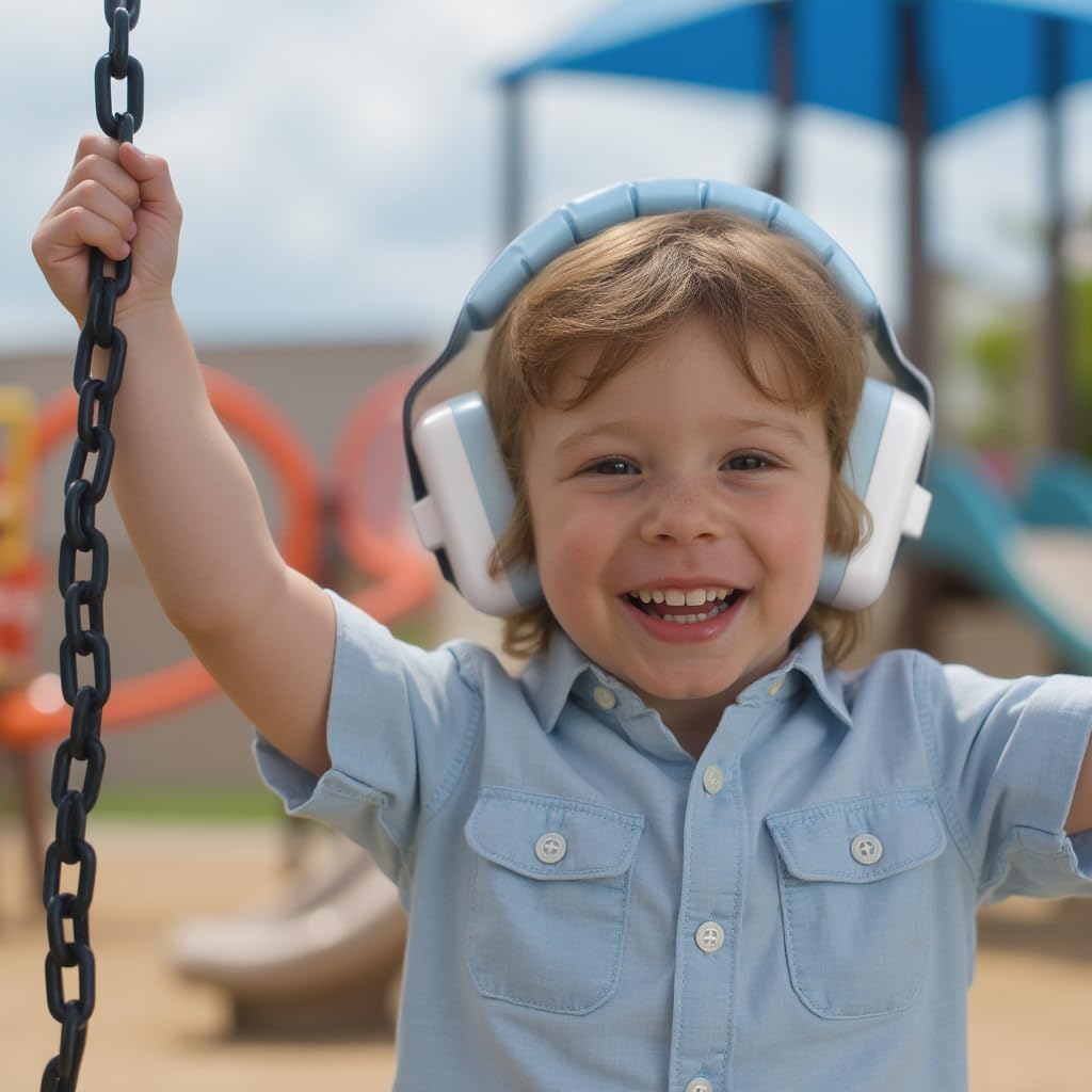 DECIBEL DEFENSE Jr. Gehörschutz Ohrenschützer NRR 28dB für Babys, Babys und Kleinkinder, perfekt für Schule, Konzerte, Feuerwerk, Flugzeug, Reisen, Autismus, Blau