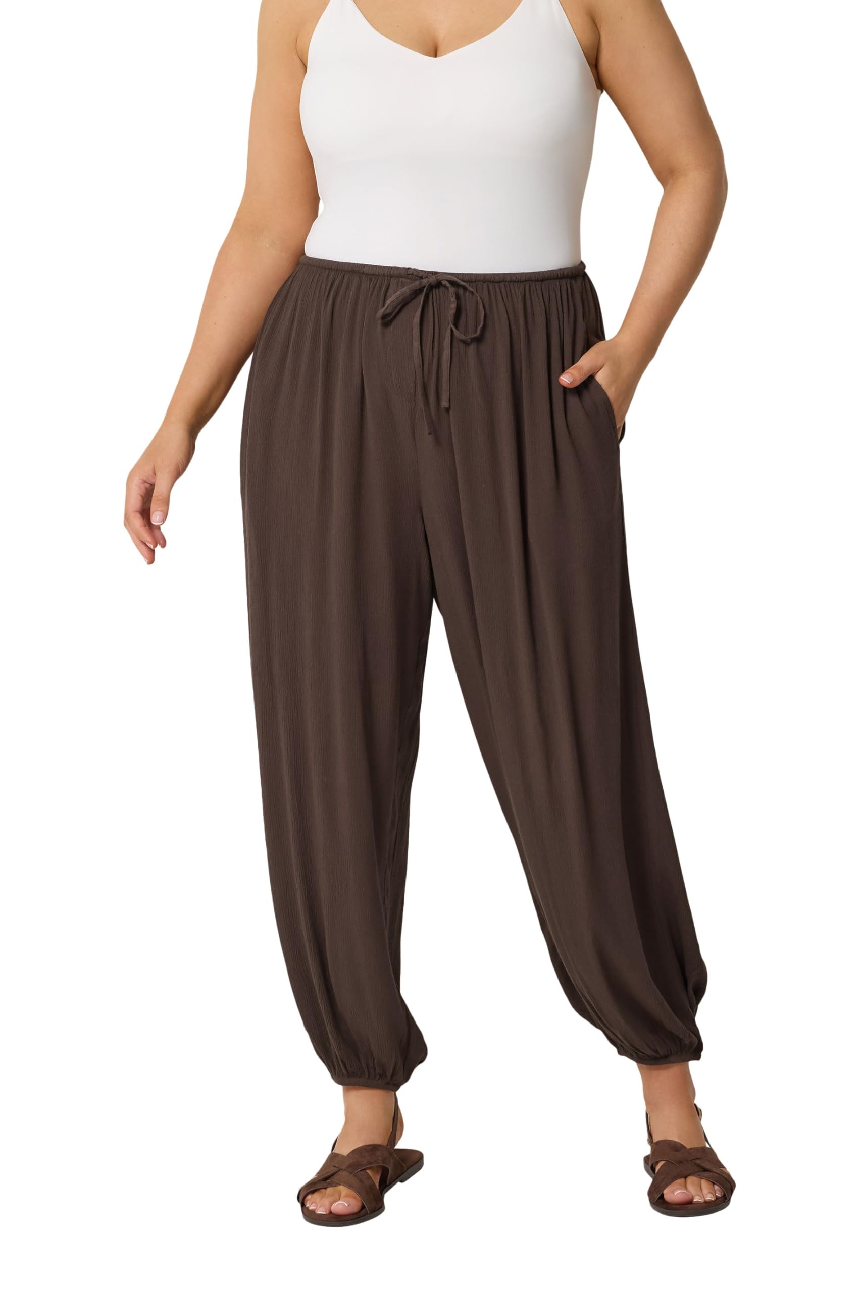 Yours Women's Chocolate Cuffed Balloon Trousers In | : Size 20