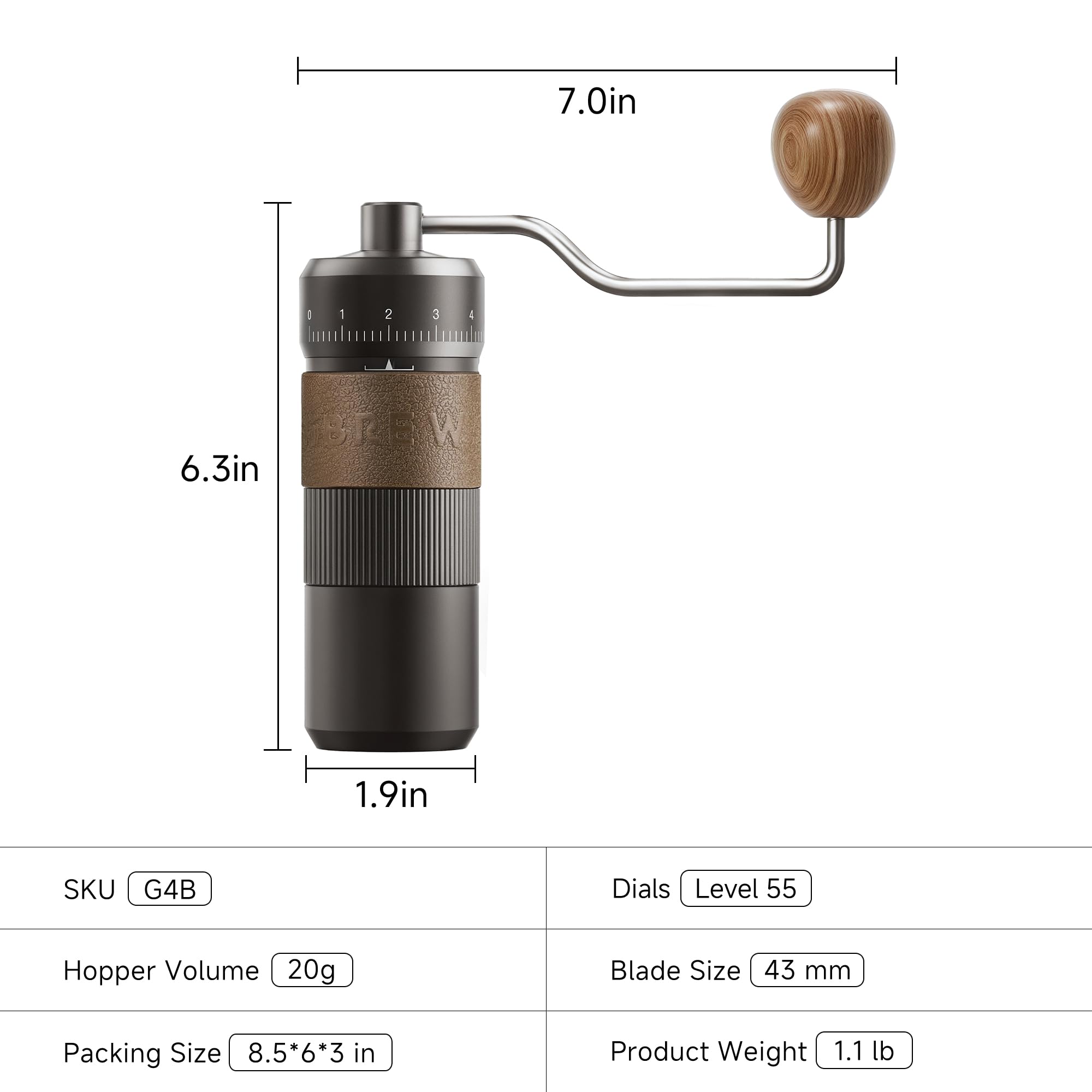 HiBREW G4B - Molinillo de café manual con esfera externa ajustable, molino cónico de aluminio, ajustes numéricos y funda de viaje, molienda gruesa a fina para espresso vertido sobre ollas Moka