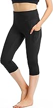 CAMBIVO Leggins Sportivi Donna 3/4 Vita Alta, Pinocchietto Leggings Capri Palestra Push up Comodi, Pantaloni Yoga Pants Opaco Elasticizzati con 3 Tasche per Fitness Ginnastica Workout Pilates