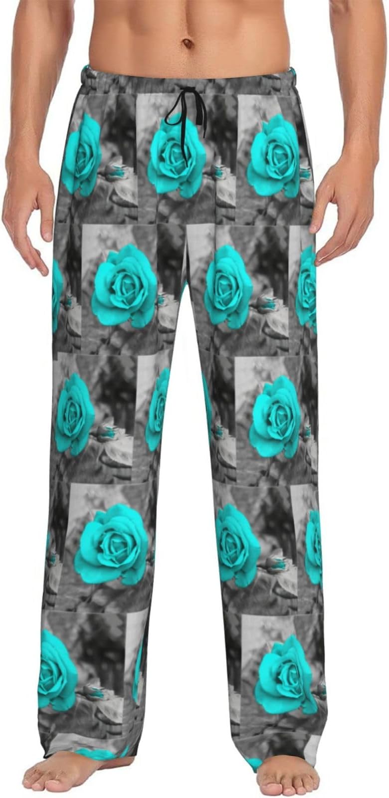 Blue Rose 2 Soft Printed Pajama Lounge Pants For Men Lightweight Breathable Sleep Pant With Pockets And Elastic Drawstring