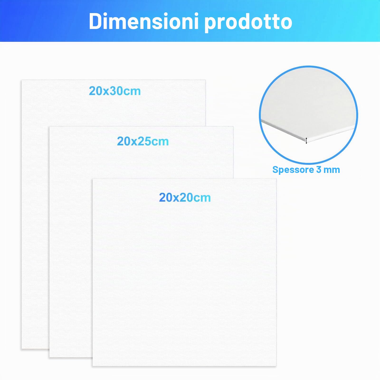 Tela per Dipingere 100% Cotone, 9 Pezzi Tavola Tela Bianca 20x20 20x25 20x30 cm per Colori Olio Acrilico