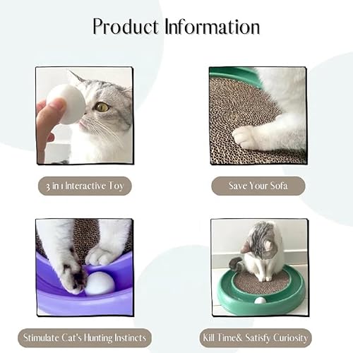 Miniatura 7 de Lexweezwudi Pelota de pista de juguete para gatos e interior interactiva para mascotas, juguetes rascadores de arañazos, almohadilla para rascar
