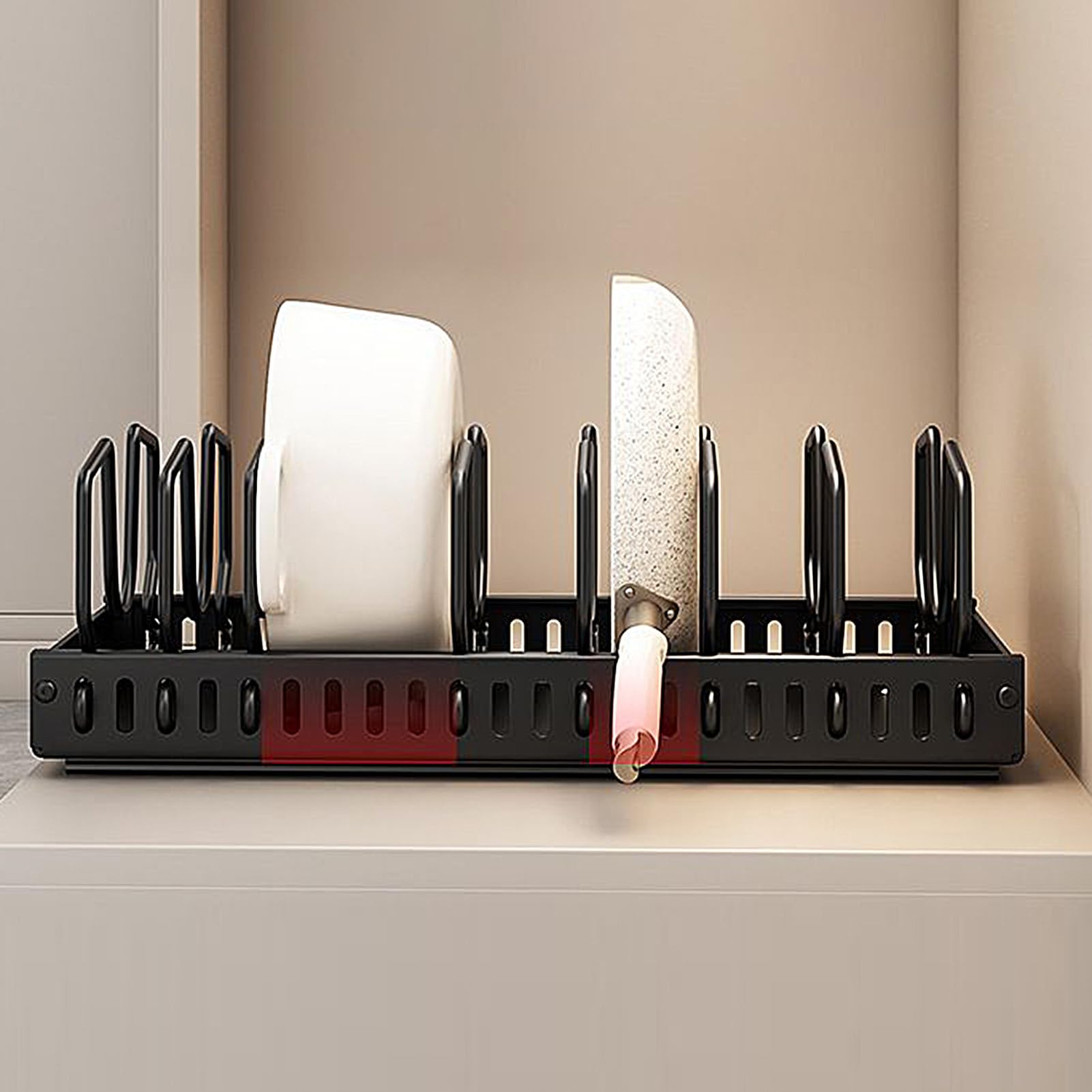 Organizer e padelle sotto l'armadio, estraibile, con coperchio | regolabile in altezza, con tirante a rullo, per l'organizzazione della cucina, dispensa, piano di lavoro, armadio