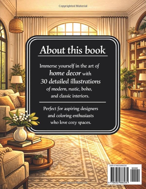 Interior Design Styles: A Home Decor Coloring Book with Modern, Rustic, Boho, and Classic Interiors image 3