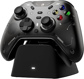 ECHTPower PC コントローラー 充電ドック ワイヤレス 2.4Gレシーバー TMRホール効果スティック/トリガー 1200mAh 1000Hz 連射 ジャイロセンサー搭載 背面ボタン ABXY切り替え可能 取り外しカバー 2種類十字キー 4方位振動 ドリフト防止 PC/Switch2/Steam/スマホに対応 ブラック