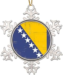 Gift World Traveler Ornament Bosnia and Herzegovina Snowflake Metal Xmas Tree Hanging Pendant Keepsake Bosnia and Herzegovina Flag Christmas Ornament 3in Xmas Decor Ornaments