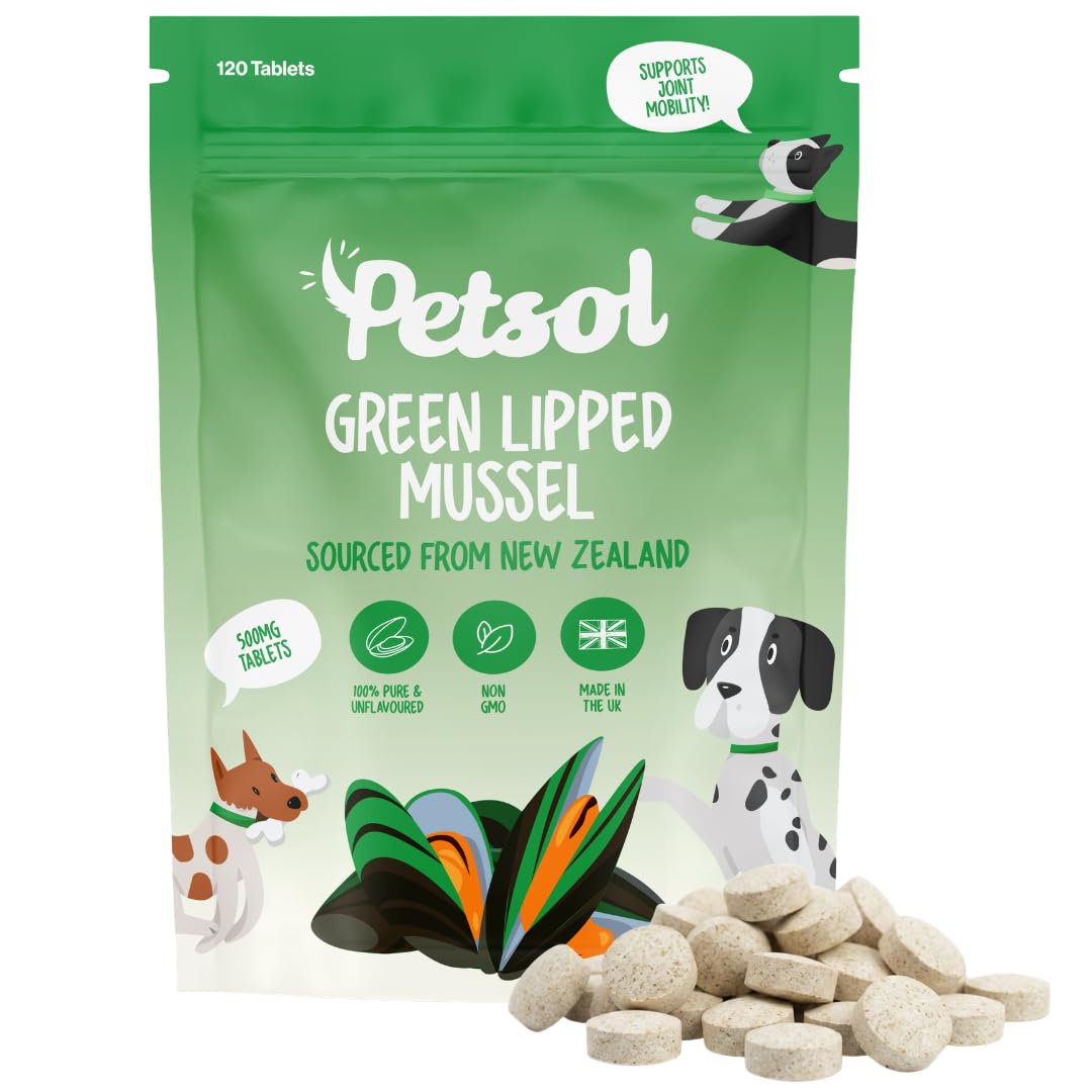 PetSol Green Lipped Mussel for Dogs, 120 Tablets. With Natural Joint Supplements for Dogs Glucosamine, Chondroitin and Omega 3 for Hip & Joint Care, Mobility & Vitality in Adult and Senior Dogs