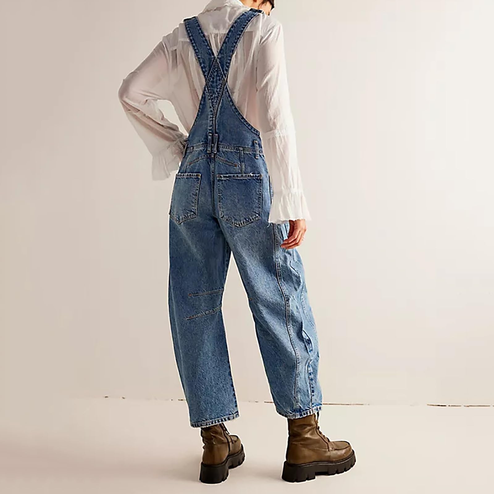 Mono con Tirantes y Peto para Mujer Peto Vaquero Mono Informal Holgado Sin Mangas con Tirantes Ajustables Mono Largo con Bolsillos
